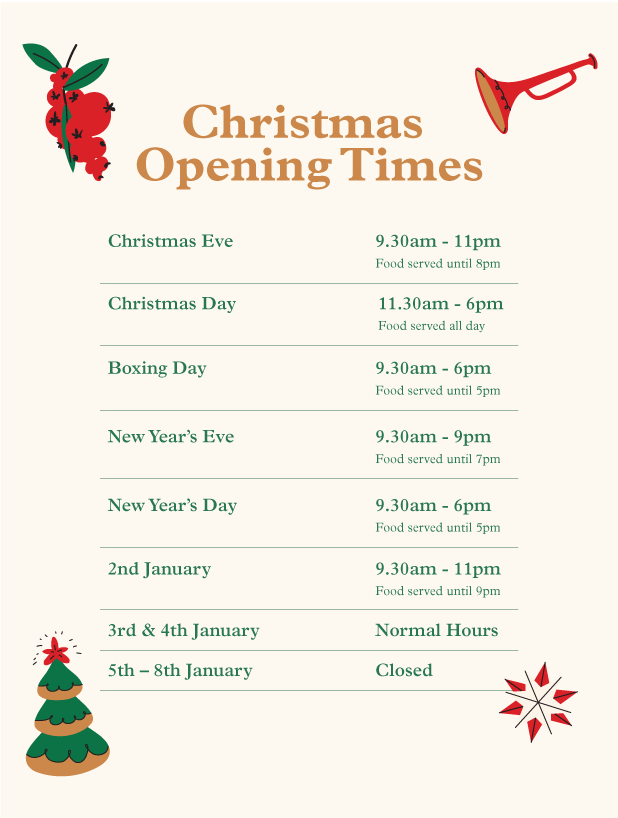 WH Christmas Opening Times